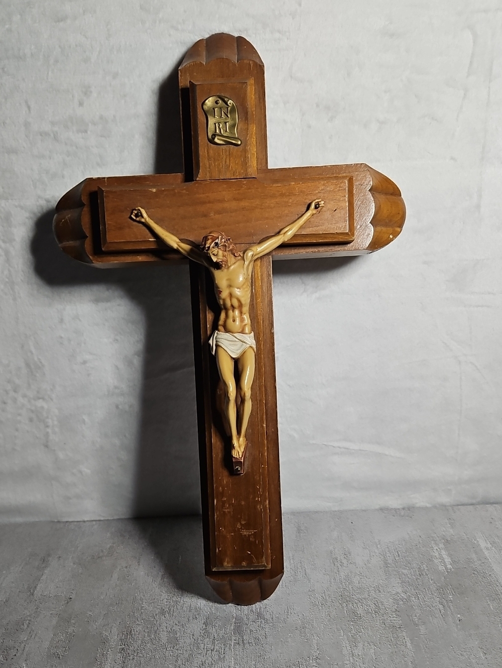 Vintage wood sick call crucifix set, historically used in Catholic homes...